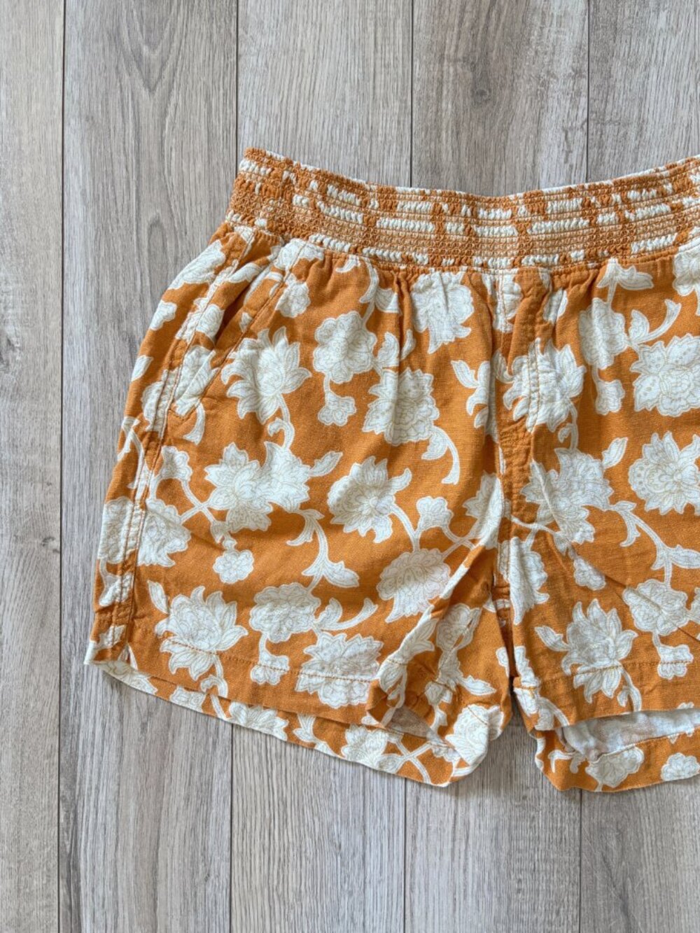 Briggs Linen Blend Floral High Waist Pull On Shorts Orange Womens Medium Boho - Picture 2 of 11